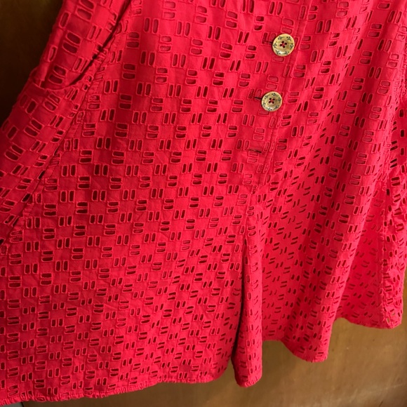 Anthropologie Red Eyelet Lace Button Up Romper Dress NWT 2 Crochet Shorts Y2K - Picture 10 of 12